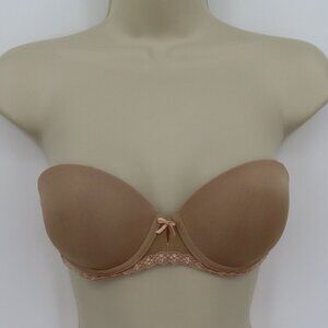 B Temptd 30C Nude Lace Trim Strapless Underwire Padded Push Up Bra Nylon Blend